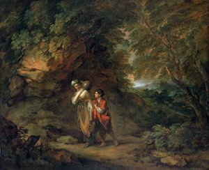 Felsige Landschaft mit Hagar und Ismael