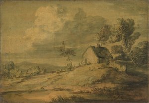 Waldlandschaft mit Hütte, Kühen und Schafen, ca. 1770 von Thomas Gainsborough