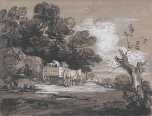 Waldlandschaft mit Landkarren und Figuren