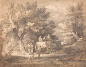 Waldlandschaft mit Landkarren und Figuren auf einem Weg von Thomas Gainsborough