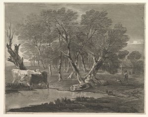 Waldlandschaft mit Kühen an einem Teich, Figuren und Hütte, 1775-80 von Thomas Gainsborough