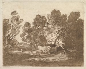 Waldlandschaft mit Hirten und Kühen, 1. August 1797 von Thomas Gainsborough