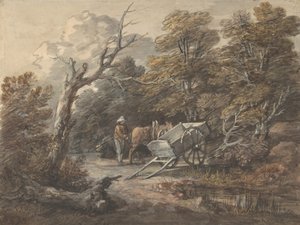Waldszene mit einem Bauern, einem Pferd und einem Wagen, ca. 1760 von Thomas Gainsborough