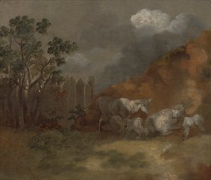 Schafe und Lämmer an einem Zaun von Thomas Gainsborough RA