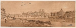 Eine Auswahl von zwanzig der malerischsten Ansichten in Paris: Ansicht von Pont Neuf, Teil des Louvre, Notre Dame und das College der vier Nationen von Thomas Girtin