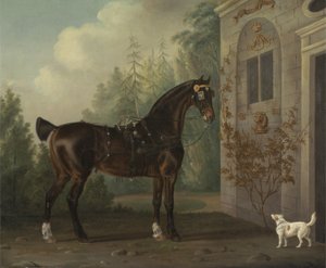 Lord Abergavennys dunkelbraunes Kutschpferd mit einem Terrier von Thomas Gooch
