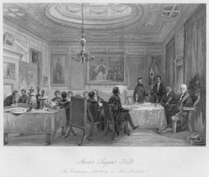 Barber Surgeons Hall. Die Gesellschaft nimmt ein neues Mitglied auf, ca. 1841