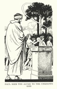 Paulus sieht den Altar für den unbekannten Gott von Thomas Heath Robinson
