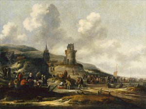 Ein Blick auf Scheveningen mit Fischern, die ihren Fang verkaufen von Thomas Heeremans