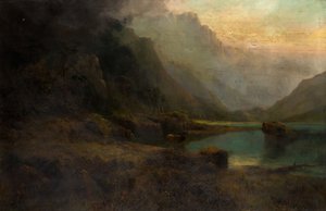 Hochlandsee mit Hirsch von Thomas Henry Gibb