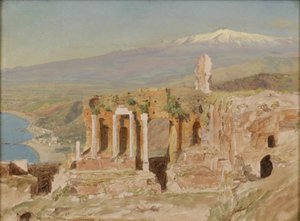 Ansicht der Ruinen des griechischen Theaters in Taormina und des Ätna, Sizilien von Thomas Hiram Hotchkiss