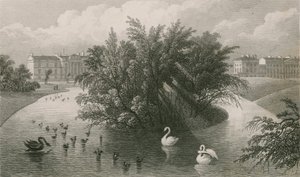 Eine Insel auf dem See und ein Teil von Cornwall und Clarence Terrace, Regent