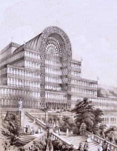 Kristallpalast in Sydenham, die Vorderseite des Großen Transepts, ca. 1854 von Thomas Hosmer Shepherd