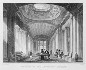 Innenansicht der Bibliothek des Anwalts, Edinburgh, graviert von William Watkins, 1831 (Gravur) (sw Foto) von Thomas Hosmer Shepherd