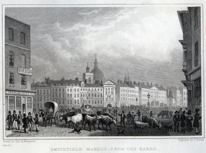 Smithfield Market von den Barrs, graviert von Thomas Barber, ca. 1830