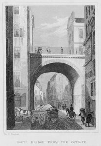South Bridge von der Cowgate, Edinburgh, graviert von William Watkins, 1831