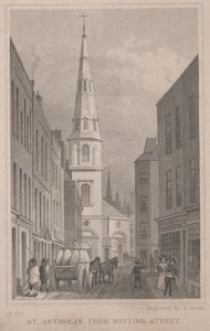 St. Antholin, von Watling Street, graviert von A. Cruse, ca. 1830 von Thomas Hosmer Shepherd