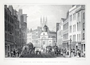 St. Martin Outwich, Bishopsgate Street, aus London und seine Umgebung im neunzehnten Jahrhundert, veröffentlicht von Jones und Co., 1827-1829 von Thomas Hosmer Shepherd