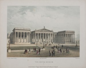 Ansicht des British Museum, mit Besuchern draußen, 1854
