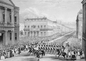 Wellingtons Trauerzug passiert den Senior United Service Club, Pall Mall, London, 1852 von Thomas Hosmer Shepherd