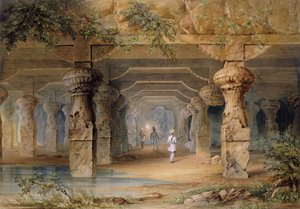 Das Innere der großen Höhle, Elephanta, Bombay, 19. Jahrhundert von Thomas J. Rawlins
