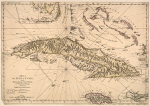 Karte der Insel Kuba mit den Bahamas, dem Golf von Florida und der Windward-Passage