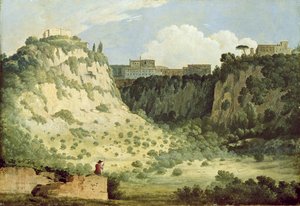 Ansicht des Tempels der Diana, Nemi, mit einem Hirten im Vordergrund, 1785