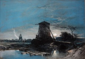 Niederländische Landschaft bei Mondschein von Thomas Leeson the Elder Rowbotham