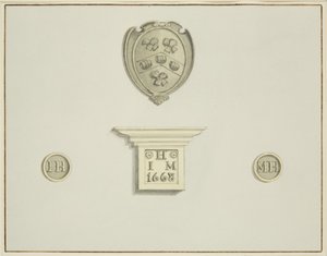 Brauerwappen und andere Details auf dem Kamin in der Temple Street 13 von Thomas Leeson the Elder Rowbotham
