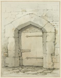 Altes Tor und Tür in der Tower Lane gegenüber der Sakristei der St John
