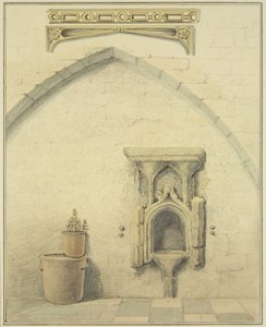 Piscina, Fries und Zwickel im Hof der Temple Street 131 von Thomas Leeson the Elder Rowbotham