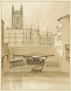 Steinbrücke mit Schleusentoren