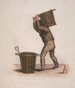 Müllmann trägt einen Korb mit Abfall auf dem Rücken, 1820