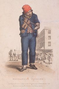 Geiger mit einer Prothese, mit einem Markt im Hintergrund, 1820