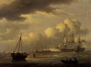 Ein Indiaman in der Wende und Boote vor der Südküste von Thomas Luny