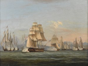 HMS Spartan & französische Fregatten: Beginn der Aktion, 3. Mai 1810 (Bucht von Neapel) von Thomas Luny