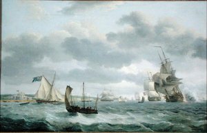 Kriegsschiffe und andere Schiffe in einer Brise vor Dover von Thomas Luny