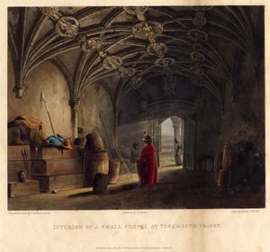 Innenraum einer kleinen Kapelle im Tynemouth Priory, 1820