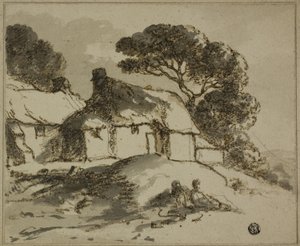 Häuser und Bäume am Hang von Thomas Monro