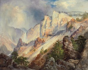 Ein Vorübergehender Schauer im Yellowstone Canyon, 1903 von Thomas Moran