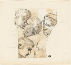 Skizzen von Männerköpfen (recto); Zwei alte Frauen (verso)