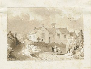 Croxden - Kapelle und Schule: Sepia-Waschzeichnung