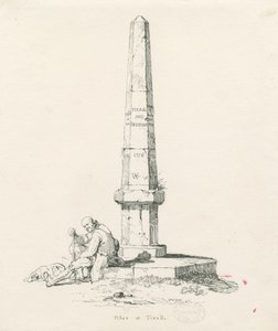 Tixall - Säule mit Entfernungsangaben: Feder- und Tintenzeichnung von Thomas Peploe Wood
