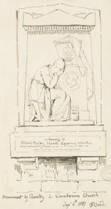 Wombourne Kirche - Denkmal für Richard Bailey Marsh: Feder- und Sepia-Zeichnung, 2. September 1837 von Thomas Peploe Wood