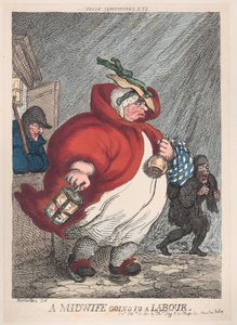 Eine Hebamme geht zu einer Geburt von Thomas Rowlandson