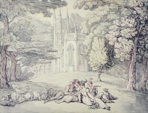 Ein College-Grün mit einer Gruppe von Damen und jungen Herren im Vordergrund von Thomas Rowlandson