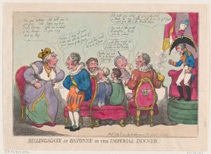 Billingsgate in Bayonne, oder Das kaiserliche Abendessen!, 10. Juli 1808 von Thomas Rowlandson