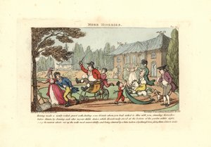 Kinder spielen auf Karren und schneiden eine neu gerollte Kiesauffahrt von Thomas Rowlandson