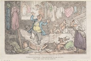 Christopher Crabtree in den Seifen: Liebes, liebes, was kann das Problem sein, 1807 von Thomas Rowlandson