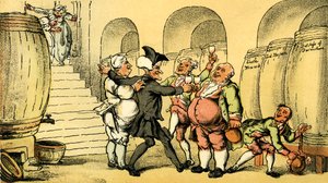 Dr. Syntax wird im Keller willkommen geheißen von Thomas Rowlandson